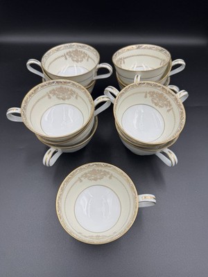 Vintage Noritake Bancroft 5481 Teacups Set of 10 Gold Trim Porcelain Japan Great