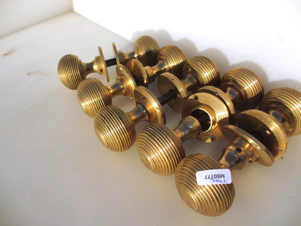 Brass Beehive Door Knobs Handles Plates Old Antique Victorian STYLE - £25 each - Image 3 of 4