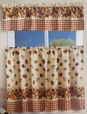 3pc Curtains Set:2 Tiers 27"x36" Valance 54"x15" ELEGANT AUTUMN, FALL,Sunrise