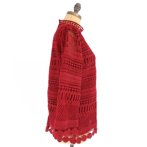 GIBSON x GLAM Living In Yellow Top XS Bell Sleeve Lace Burgundy Red NEW A2 - Picture 2 of 6