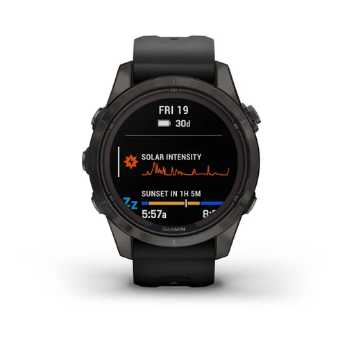 Reloj inteligente Garmin Fenix 7S PRO zafiro solar titanio GPS DLC gris con banda negra - Imagen 2 de 9