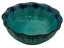 Green Blue Celadon Pottery Trinket Bowl Crazed Glazed Finish Scallop Edge Older