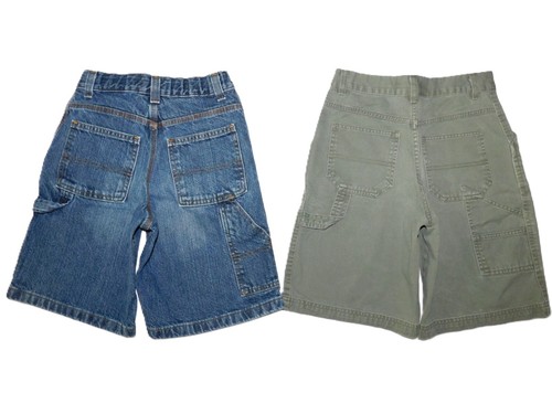 Cherokee Faded Glory Boy Size 8 Carpenter Shorts Lot Blue Jean Denim Green Khaki - Picture 2 of 3