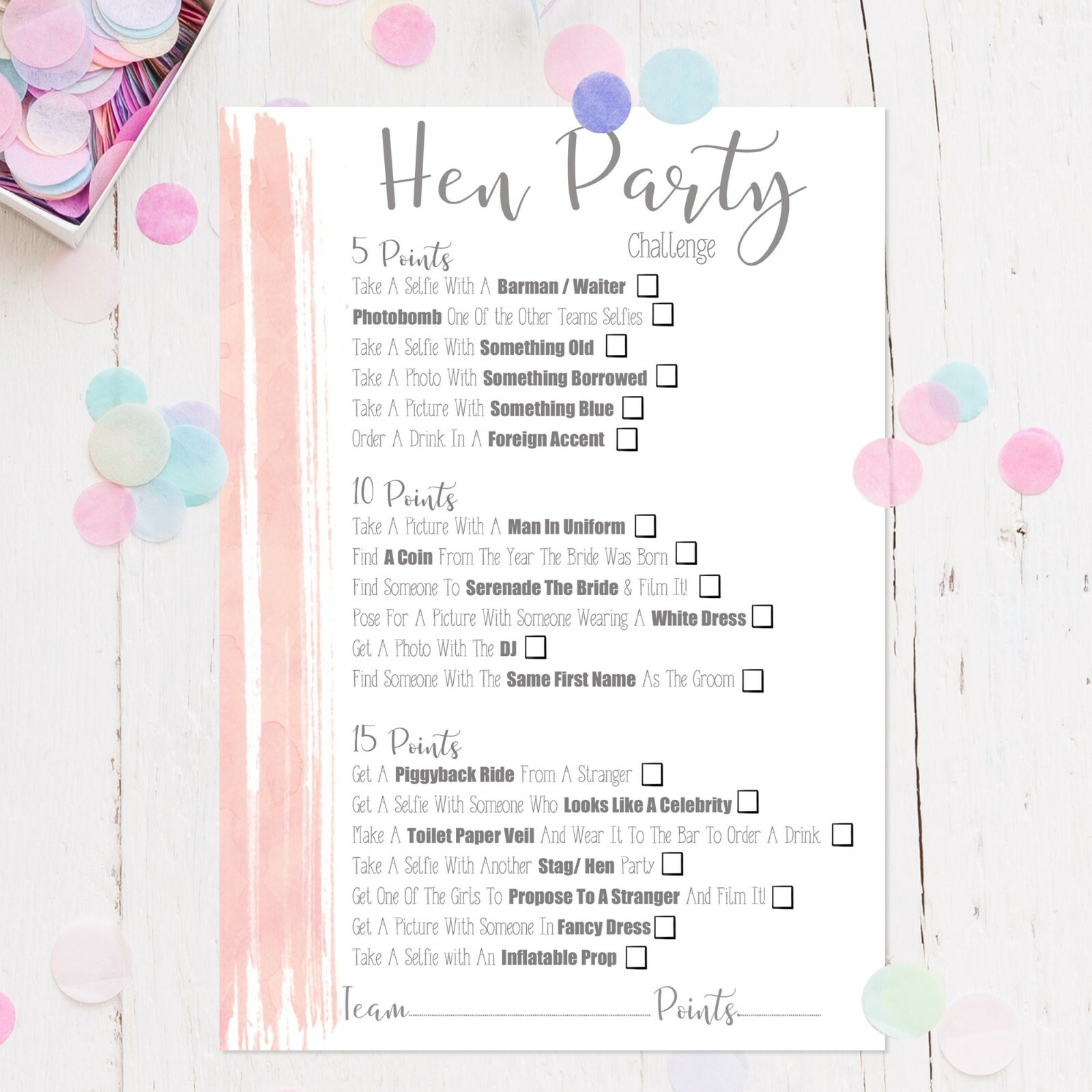 Hen Party Accessories Scavenger Hunt Game Wedding Bride To Be Team Bride  Selfie | eBay