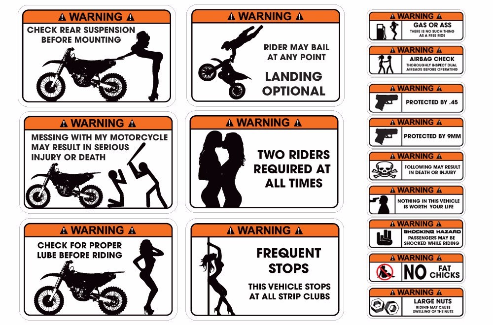 FUNNY WARNING DECAL MX DIRT STICKERS SUZUKI RM/RMZ,KAWSAKI KX250,KTM SX 15 PACK!