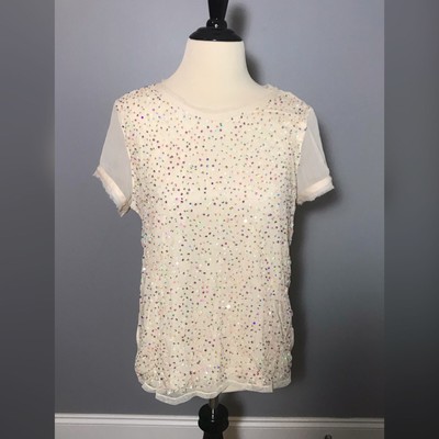 H\u0026M Rainbow Sequined T Shirt Peach Sz S 