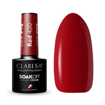 5902846077237 Soak Off UV/LED Red lakier hybrydowy 420 5g Claresa