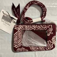 Vera Bradley Lanyard Coin Purse ID Case Paisley Maroon Zip Clear ID Pocket 5"x3"