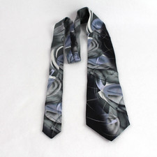 George Men's Tie Silver Black Gray Geometric Design 100 Silk