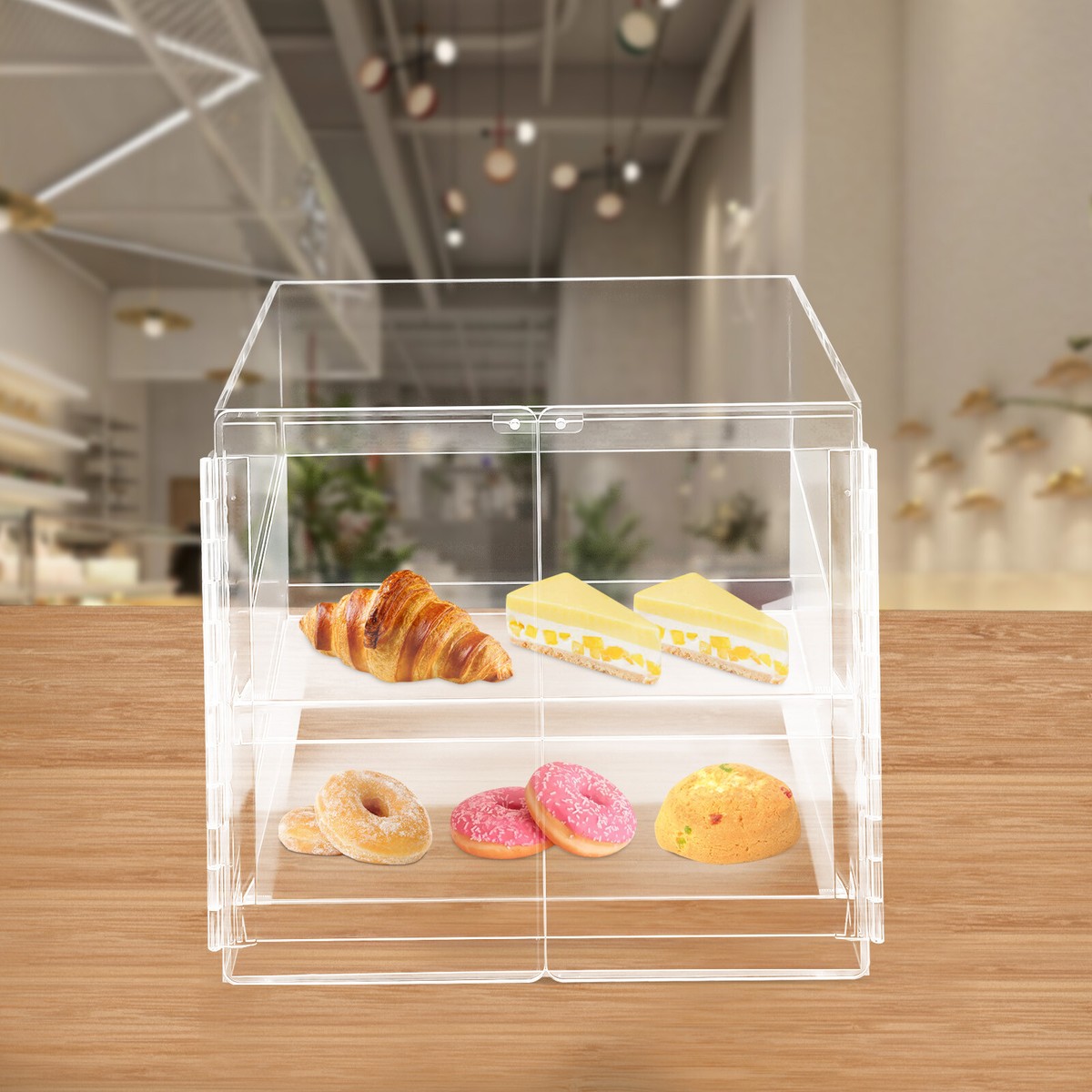 Acrylic Bakery Display Case Box Magnetic Back Door Donut Pastry 
