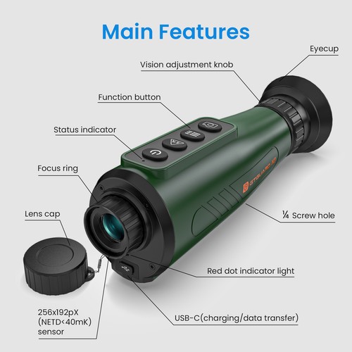 Thermal Monocular AI384x288, 0.32"(800x600)screen, for with Infrared Heat Vision - Picture 16 of 22