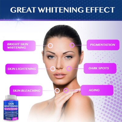 SKIN WHITENING GLUTATHIONE Brightens Skin Tone Improve Skin Quality 120  Capsules
