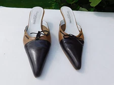 GASTONE LUCIOLI LADIES BROWN & TAN LEATHER SLIDE HEELS SIZE 38  / US 8M