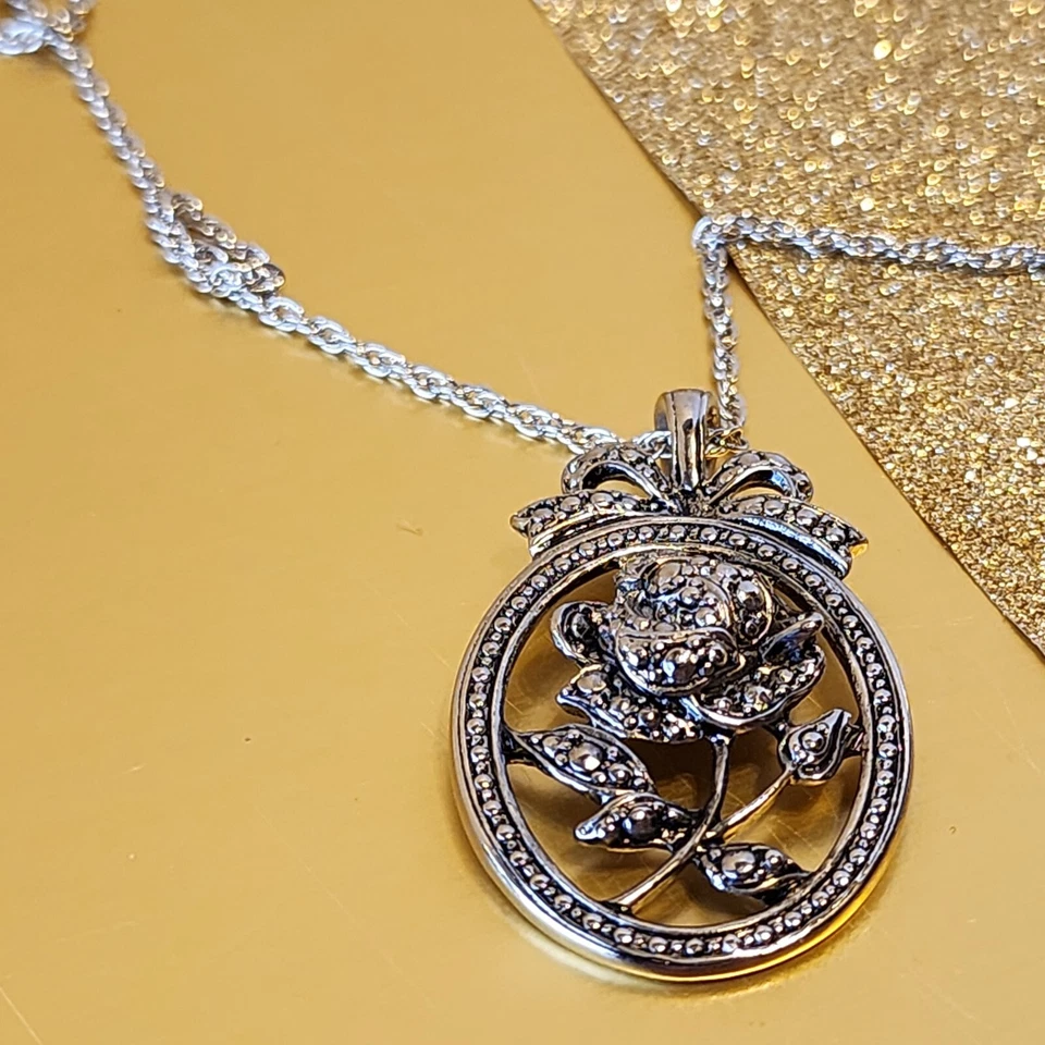 Collar vintage de marcaita rosa cadena de plata de ley de 15" Foto 2 de 4