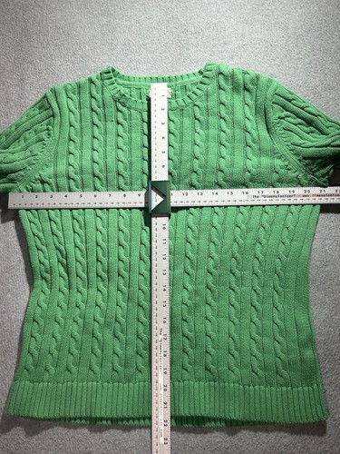 LL Bean Sweater Womens Large Cable Knit Green Pullover Sweatshirt St Patricks - Picture 2 of 8