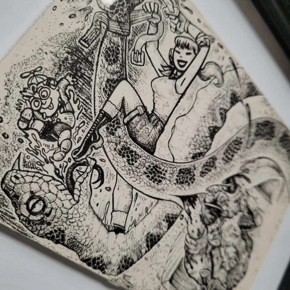 Dibujo Original Enmarcado ANACONDAS David Jablow Tinta sobre Papel 2018 Pin Up ARTE RARO Foto 3 de 4