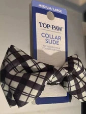 Top Paw Black Plaid Bow Collar Slide Size Medium /Large