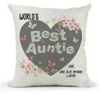 Personalised World's Best Auntie Cushion Shabby Chic Heart Birthday Keepsake