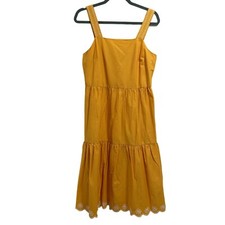 J. Crew Embroidered Scalloped Tiered Dress Yellow White Size 4