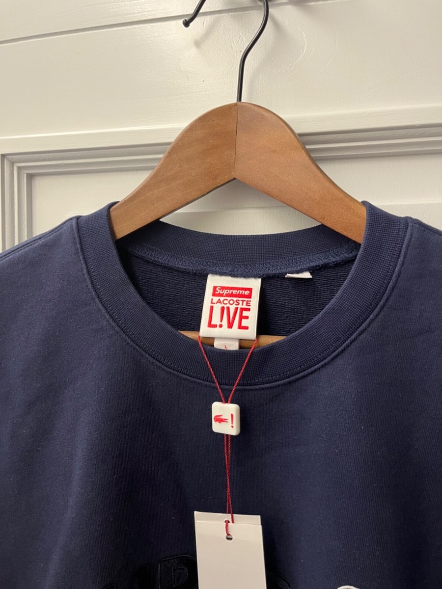 Rare supreme lacoste crewneck navy SS18 Large Brand new with tags