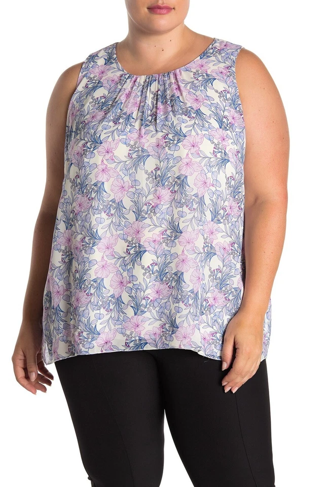 Blusa sin mangas Vince Camuto de gasa 1X, 2X, 3X púrpura azul marfil floral nueva con etiquetas $89 Foto 2 de 4