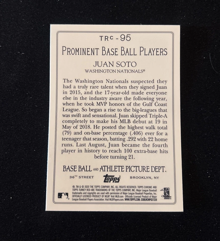 2020 Topps Turkey Red Chrome '20 #TRC95 Juan Soto - Image 2 of 2