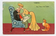 Tom Browne. Chat. Cat .katze .gato . Kissing The New Hat Kiss