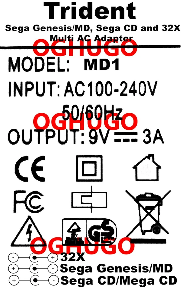 NEW Trident AC Power Adapter For Sega Genesis Model1/Sega CD/32X FAST FREE SHIP - Image 3 of 4