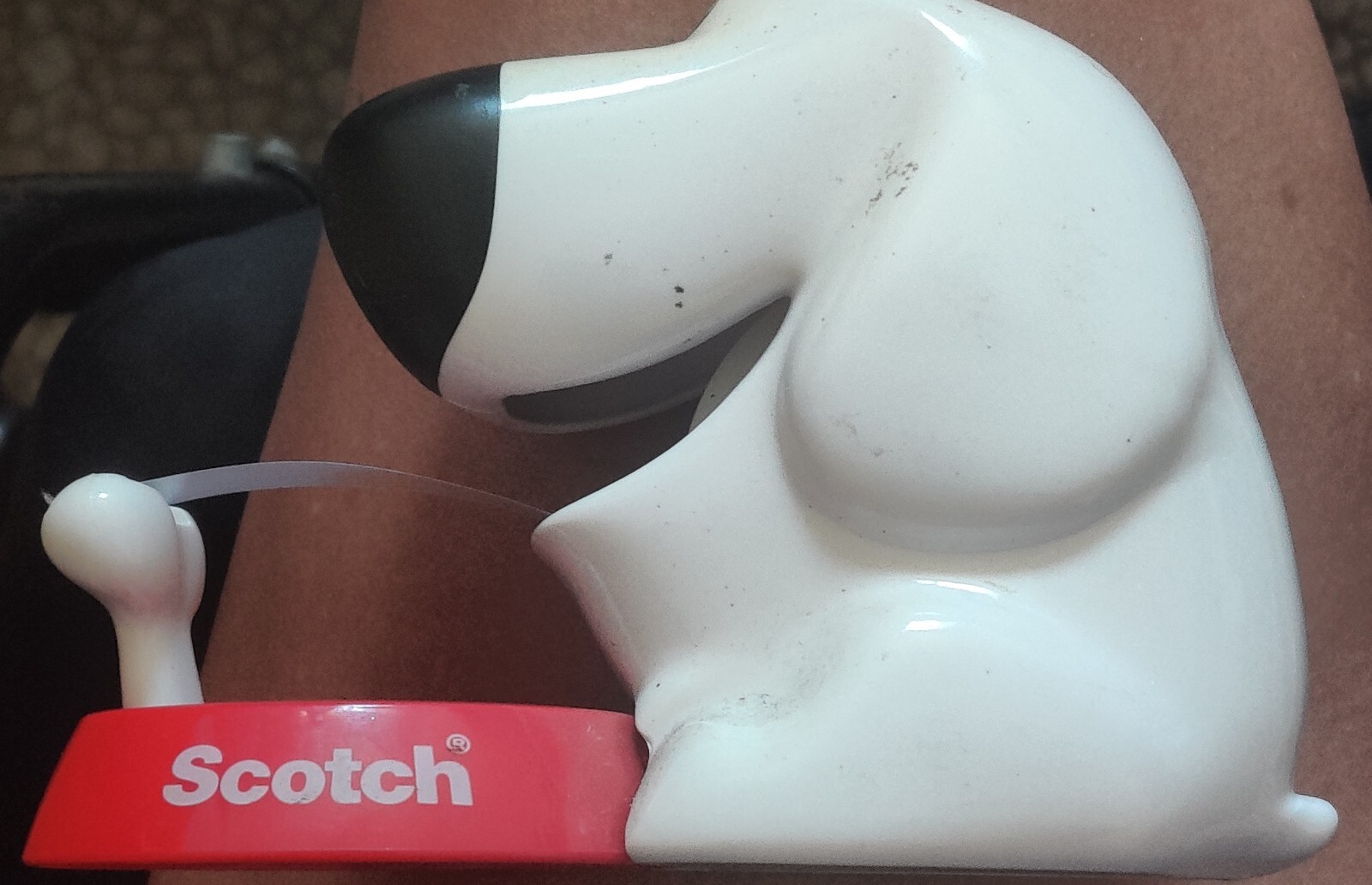 Scotch Tape Dispenser White Dog w/Bowl Refillable & 1 Tape Roll-image