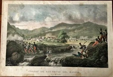 Catalonia. Combat Of San Privat Del Mallol, Lithograph By Langlois, Circa 1830