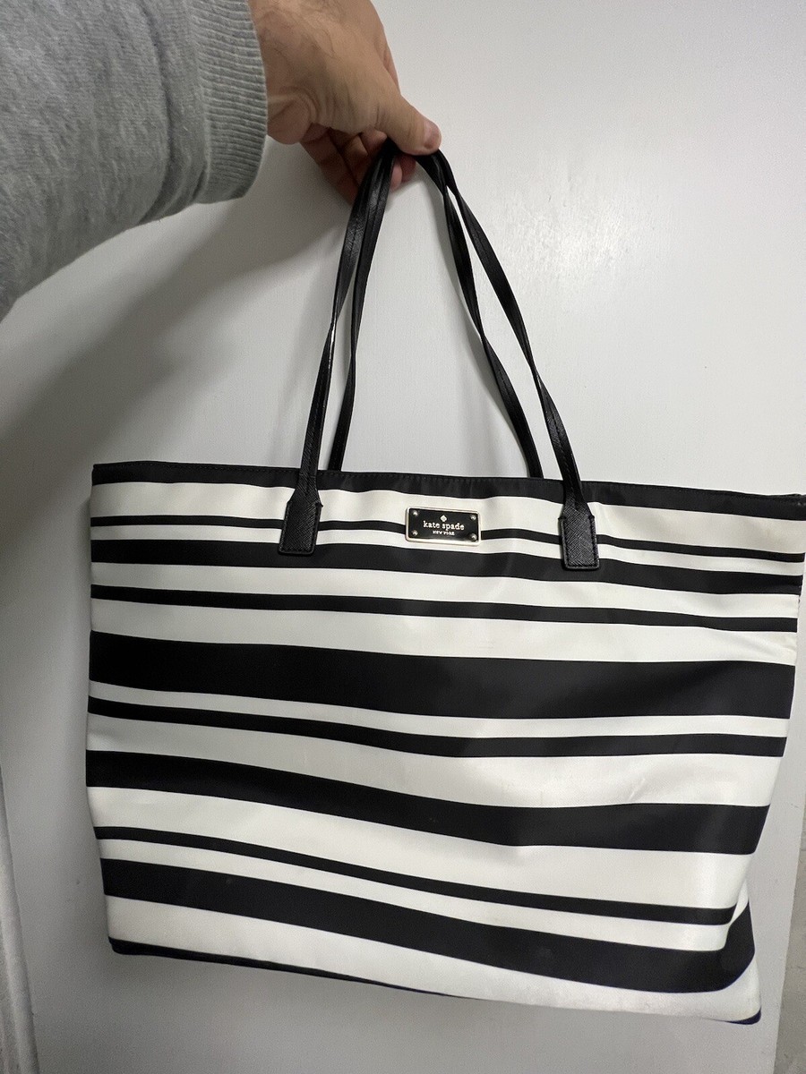 Large Tote Kate Spade Black And White Striped Handbag Kate Spade