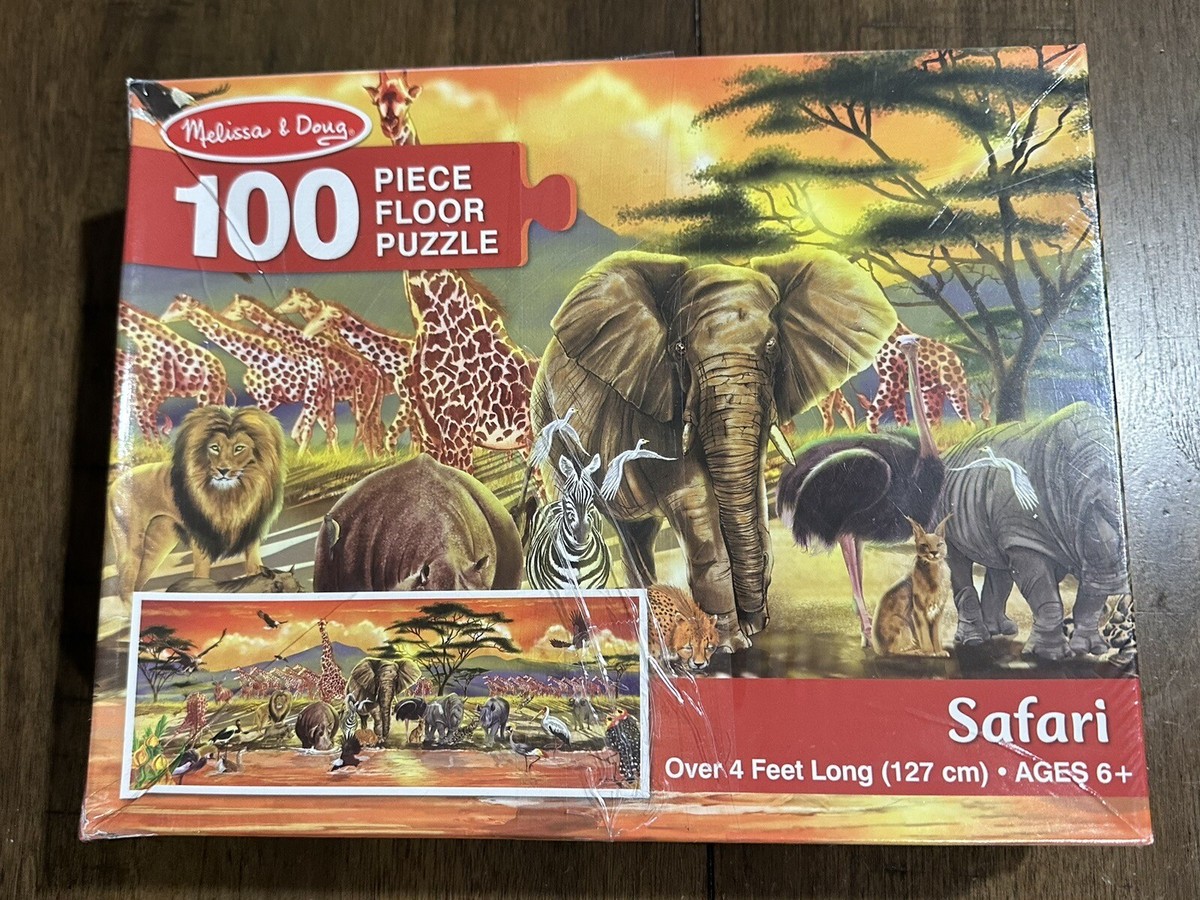 Melissa & Doug Safari Puzzle Da Pavimento 24 Pezzi 2x3 Piedi + Bonus Mini Pad Scratch Art Omaggio