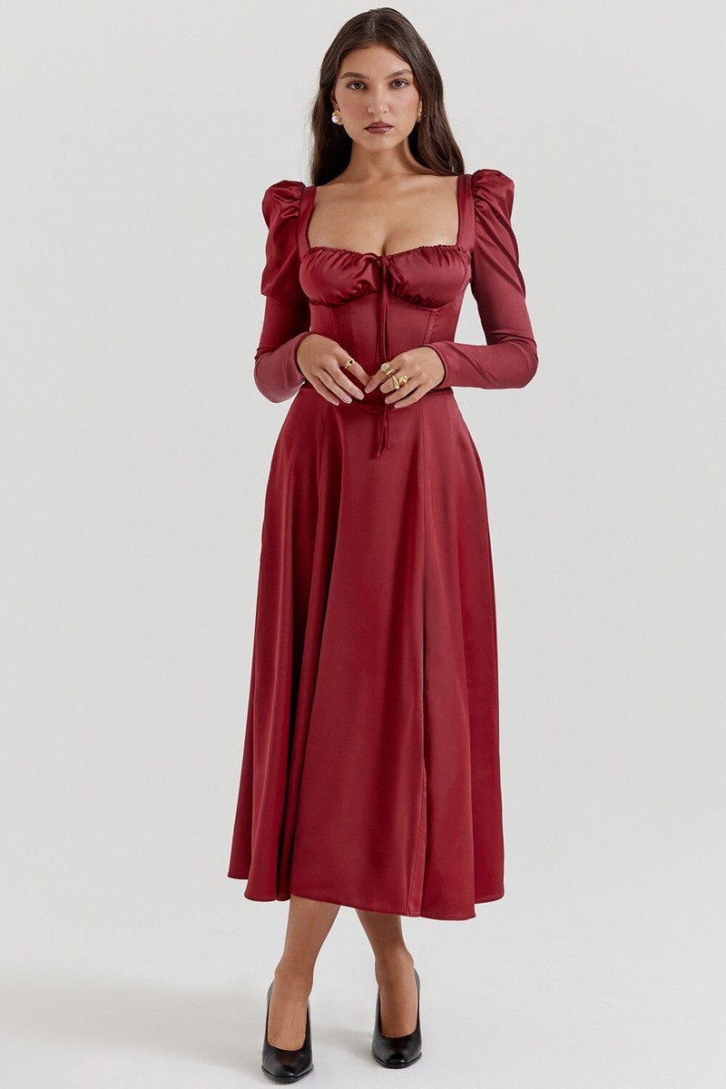 white christmas dresses HOUSE OF CB PERSEPHONE CORSET MAXI DRESS SCARLET RED main image 0