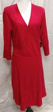 Nine West Fit Flare Sweater Dress Sz Large Red V-neck Long Sleeve Sexy 
