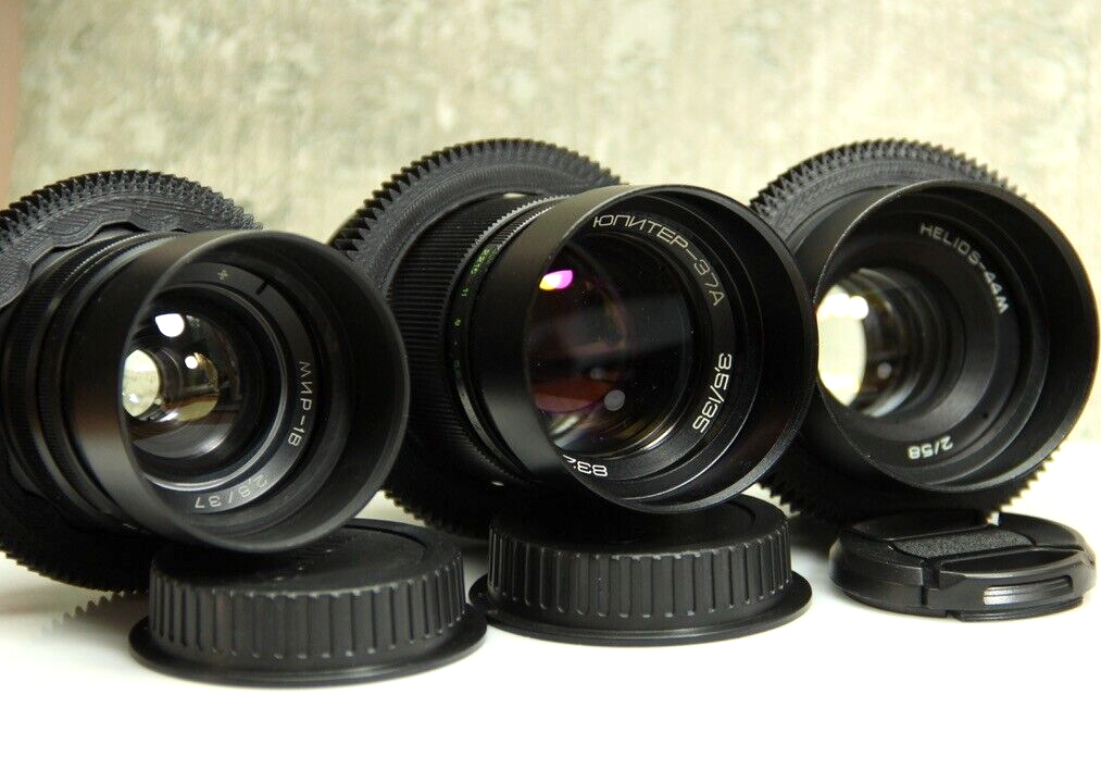 Soviet lens Helios 44 2/58mm Mir-1B 37mm Jupiter-37A 135m M42