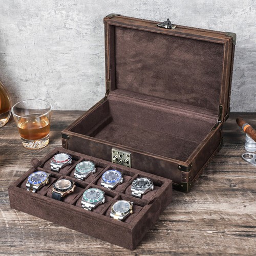 8 Slots Luxury Watch Case Jewelry Display Storage Box Genuine Leather Organizer - Picture 6 of 13