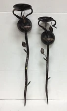 2 Frontgate Grandinroad Metal Bird wall Sconce candle holders 27" 31" dark brown