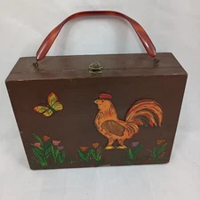 Vintage Wooden Rooster And Butterfly Purse Enid Collins Style 