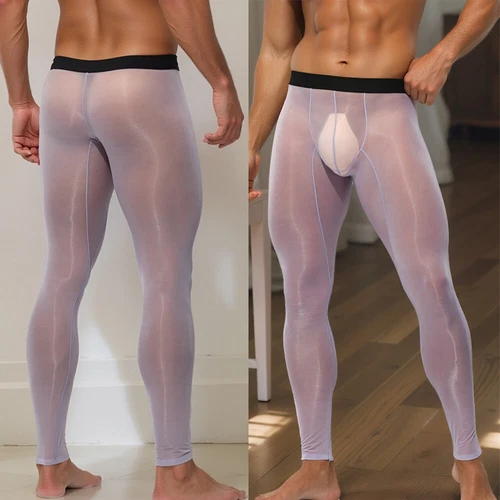 Men Oil Glossy Ultra-thin Pants Low Waist Stretch Breathable Leggings Plus Size