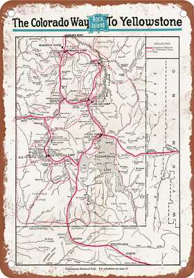 METAL SIGN - Rock Island Colorado Way to Yellowstone Map - Vintage Rusty Look
