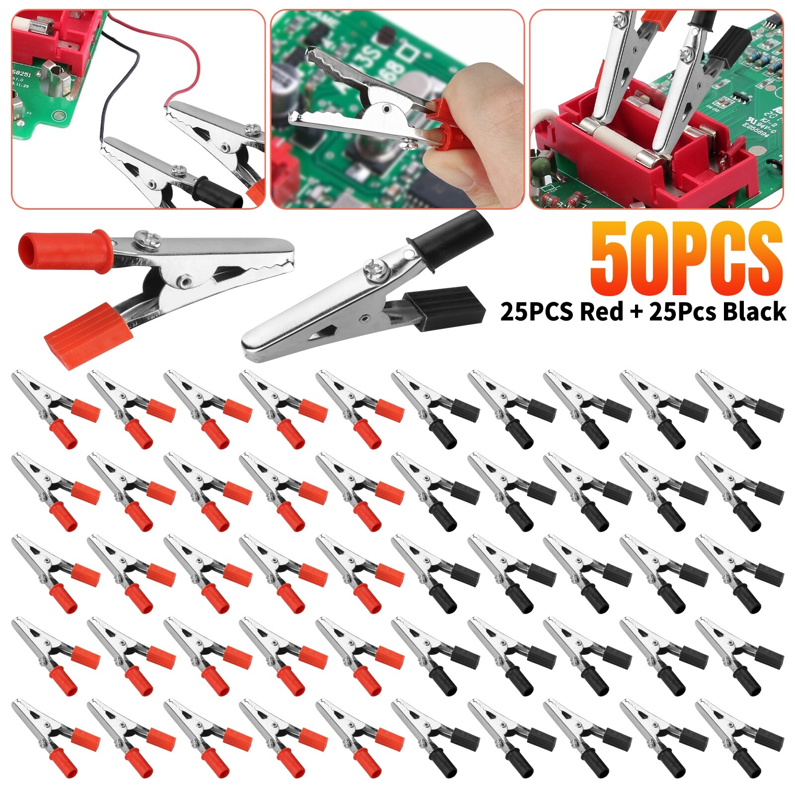 50 pcs Metal Alligator Clips Red+Black Crocodile Clamps Electrical Test Tool Set