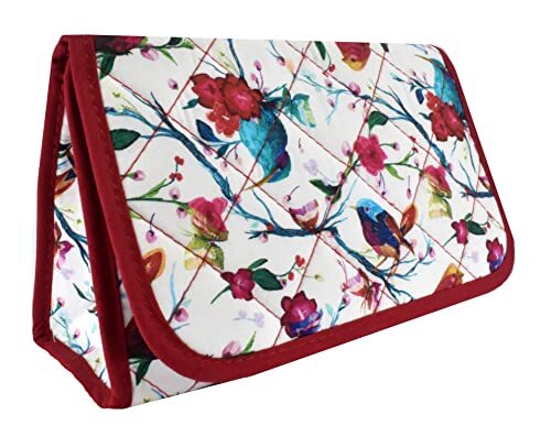 Compact Red Cotton Travel Makeup Bag - Portable Purse-Sized Cosmetic Case