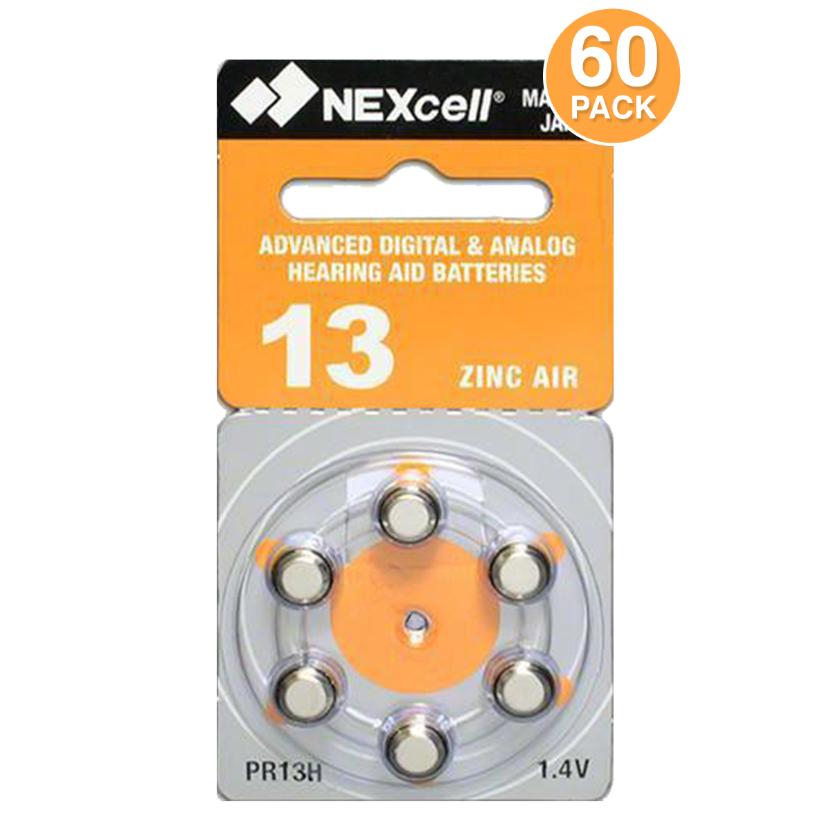 NEXcell Size 13 PR48 Hearing Aid Batteries (60 Batteries)