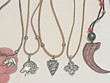 Animal shape pendants silver tone on leather rope chains 18" long. 5 necklaces