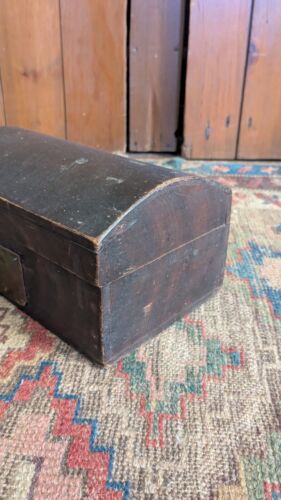 Antique Early Country Primitive Wood Grain Paint Dometop Document Box 10" Sq.N - Picture 2 of 9