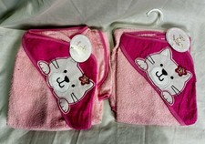 Snuggly Baby Hooded Towels Set of 2 Pink Cat Baby Bath Towels