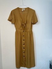 NWOT Mimi Chica Mustard Yellow Tie Front Button Up Midi Dress Sleeve Boho M