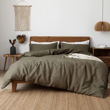 100 Natural French Flax Linen Duvet Cover King, Olive Green Cooling Duvet Cover
