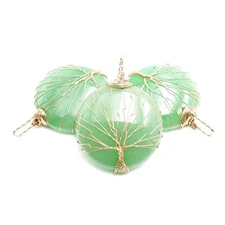 Green Aventurine Tree Pendant Copper Wire Wrap Round Size 40mm Sold per Piece