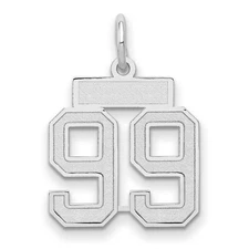 14k White Gold Small Satin Number 99 Charm Pendant Perfect Gift for Her